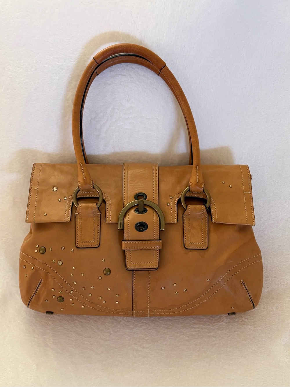 Vintage Coach Soho Flap Satchel Swarovski Crystals Vachetta british tan